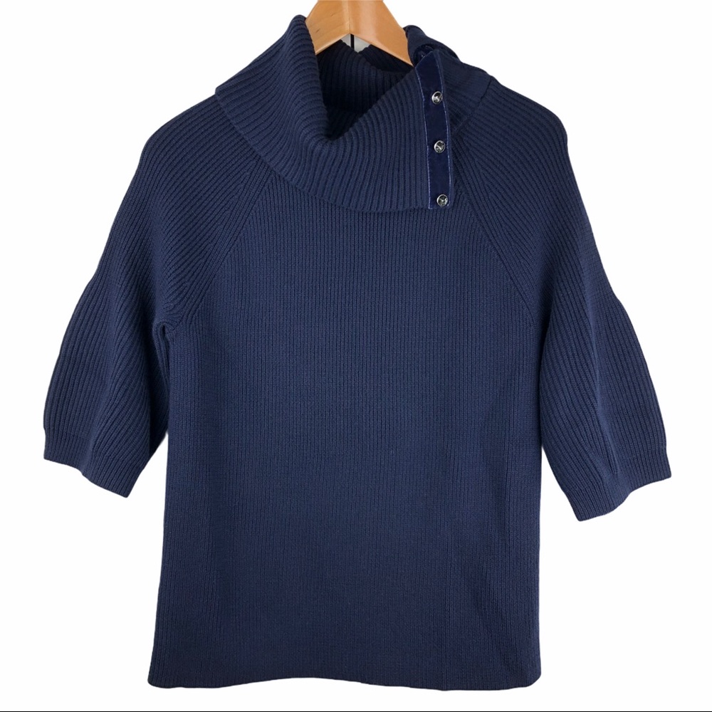 NWT Ann Taylor Navy Button Cowl Neck Sweater Sz LP